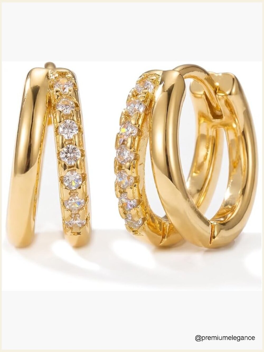 Gold Huggie Hoop Earrings 14K Plated CZ Diamond Duo Earrings for Women